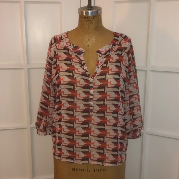 Cotton On Tops - Cotton On brown and orange print sheer Henley M